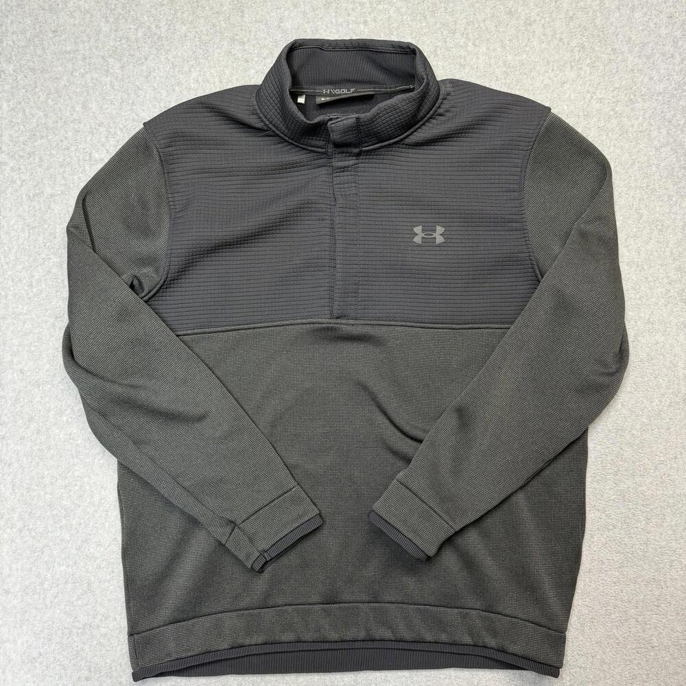 Under Armour Golf 1/4 Snap Black Gray Sweater Pullover Mens Large Coldgear Loose